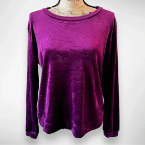 JUICY COUTURE Logo Purple Velour Crewneck Sleepwear Top Large |‎ EUC